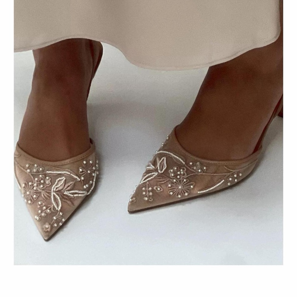 Zara Tan Floral Slingback Heels - Picture 5 of 6